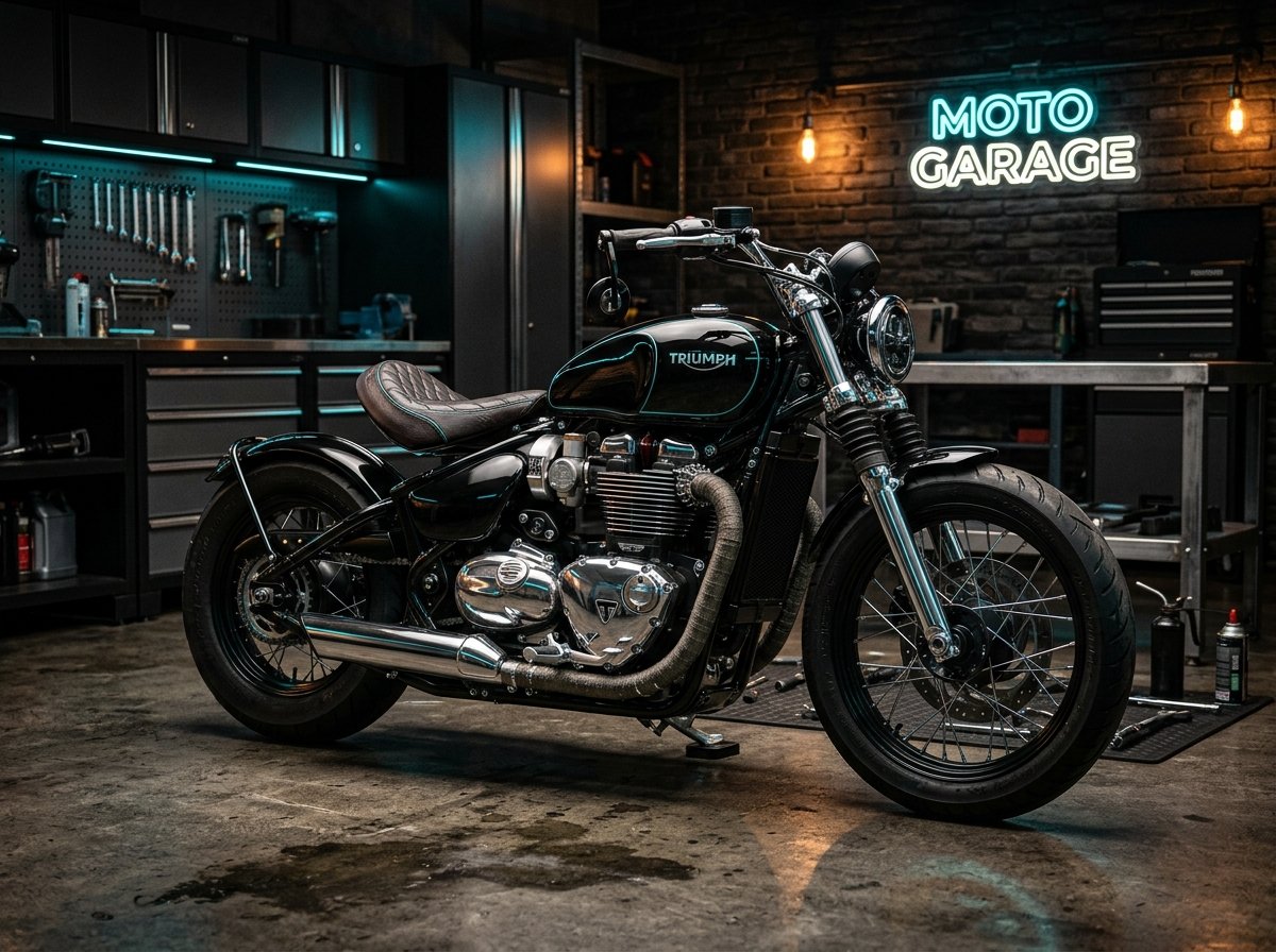 Custom modern retro cruiser in service bay