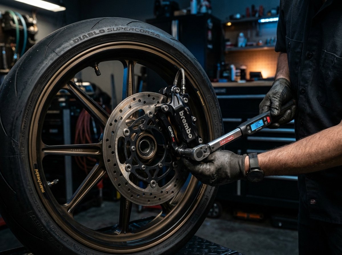 Brembo brake caliper and drilled rotor precision adjustment