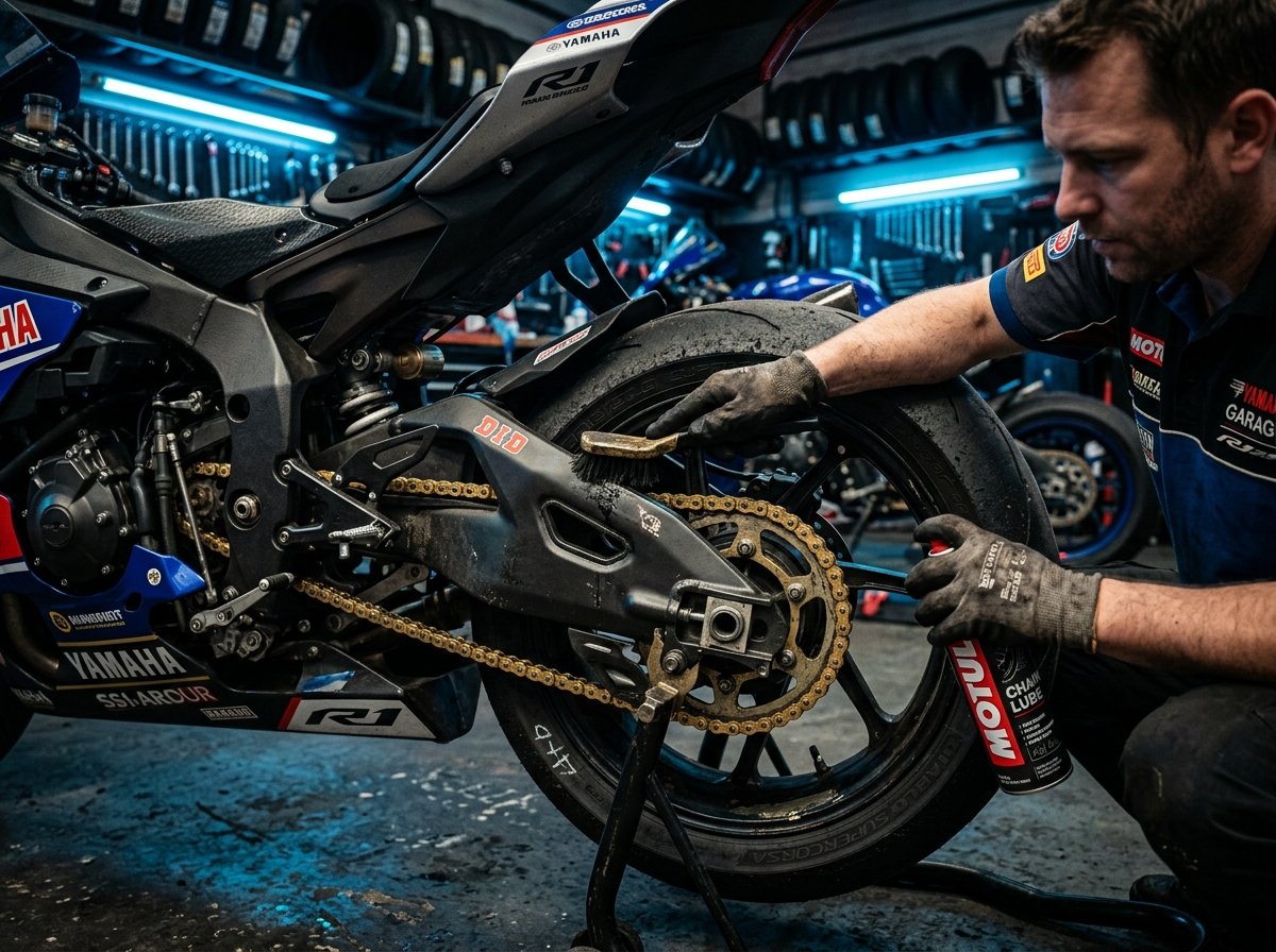 Cleaning and lubricating high-stress motorcycle drive chain